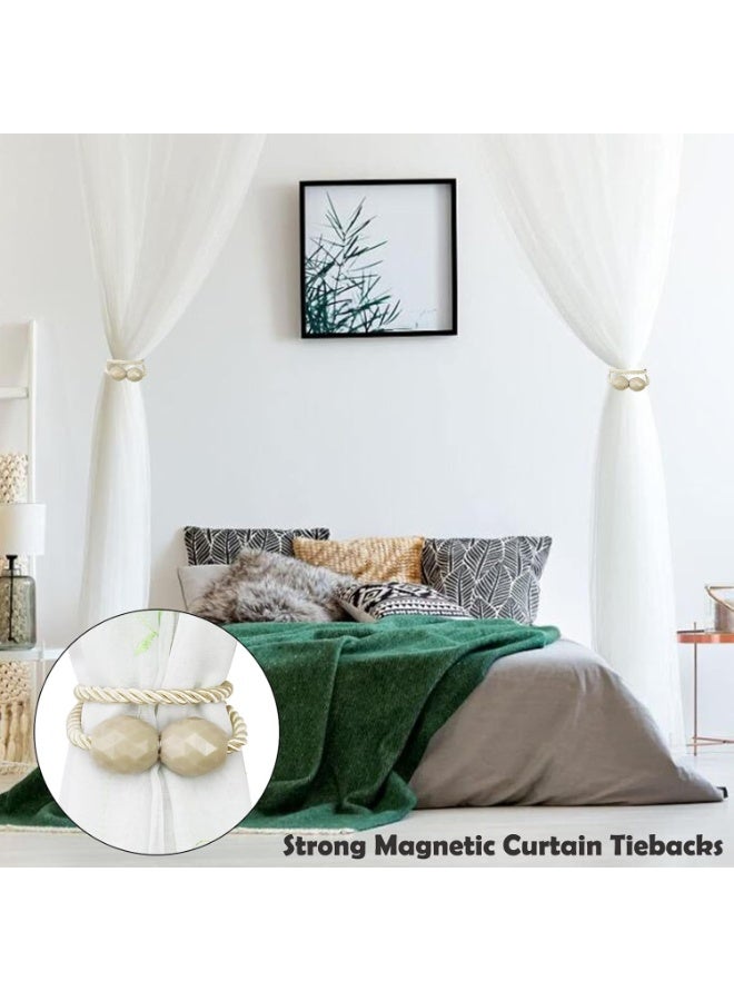 6 Pack Strong Magnetic Curtain Tiebacks Rope Decorative Curtain Tie Backs Magnetic Curtain Holders for Drapes Window Treatment Holdbacks, Beige - Image 5